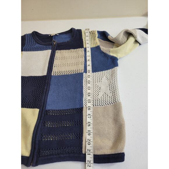 Christopher Banks Y2k Zip Cardigan Sweater Blue Yellow Crochet Colorblock Large - Picture 4 of 10